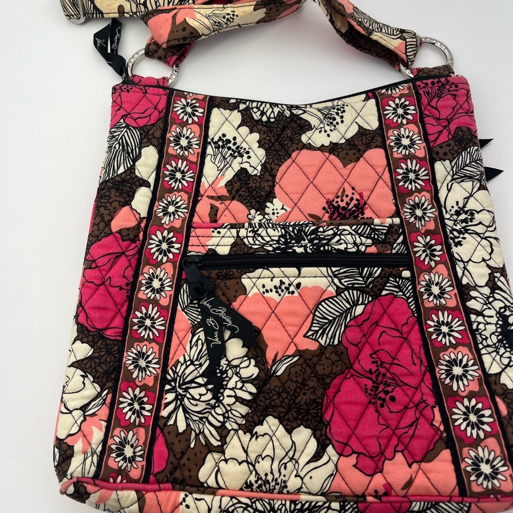Vera Bradley Hipster Crossbody Bag Purse Pink Floral Mocha Rouge Adjustable